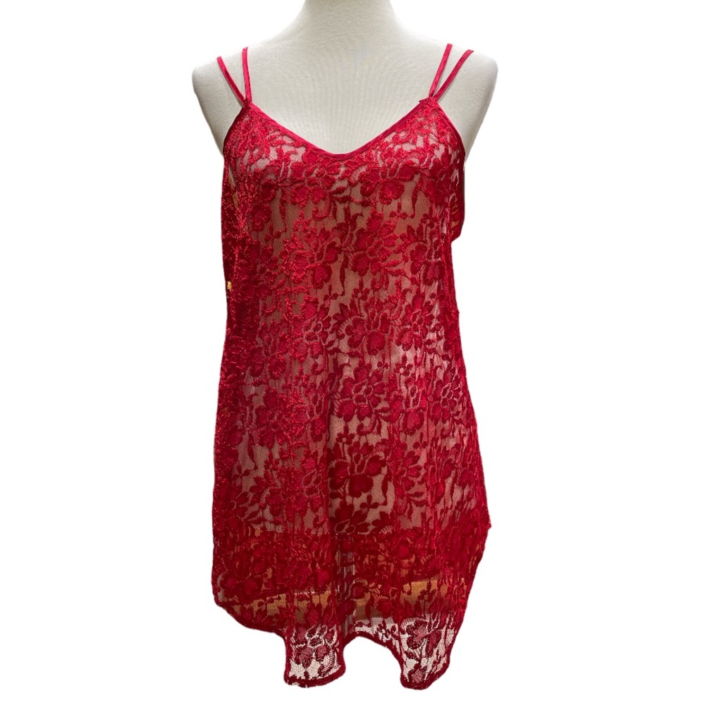 Private Luxuries Lace Red Lingerie Sheer Babydoll Slip